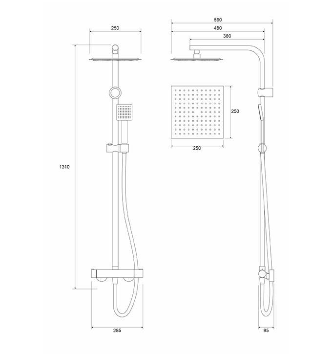 Baterija i usponski tuš COPEN NOOK hrom četvrtasti set