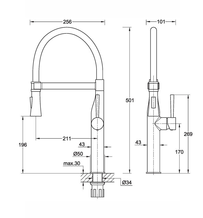Jednoručna baterija za sudoperu COPEN PEPPER A sa flex lulom 2F hrom sa 3 cevi