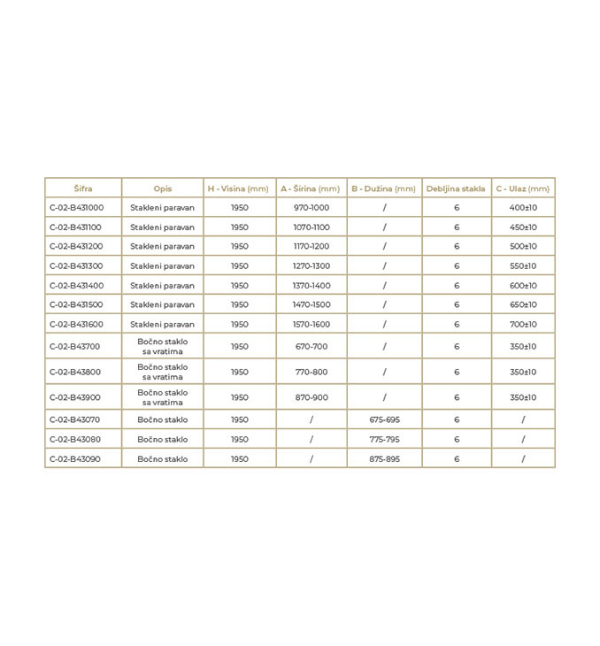 Tuš kabina ATLAS PRO 130x80cm staklo 6mm mat crna
