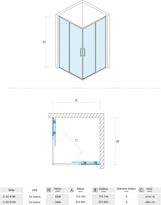Tuš kabina COPEN ABSOLUT BLACK 90x90x200cm dark staklo 6mm sa pivot vratima
